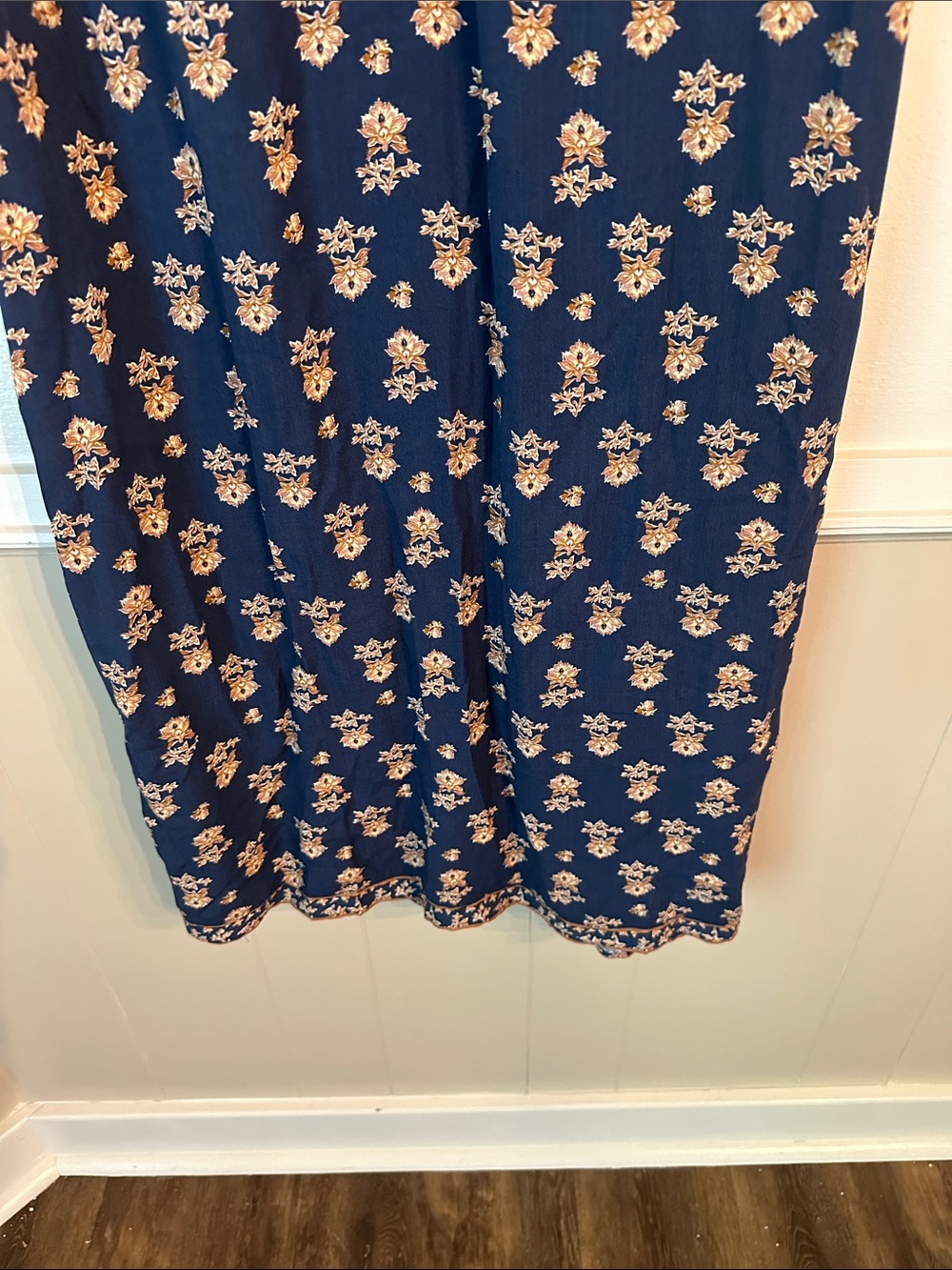 Lucky Brand Navy Beige Button Front Midi Dress Size L - Picture 5 of 7